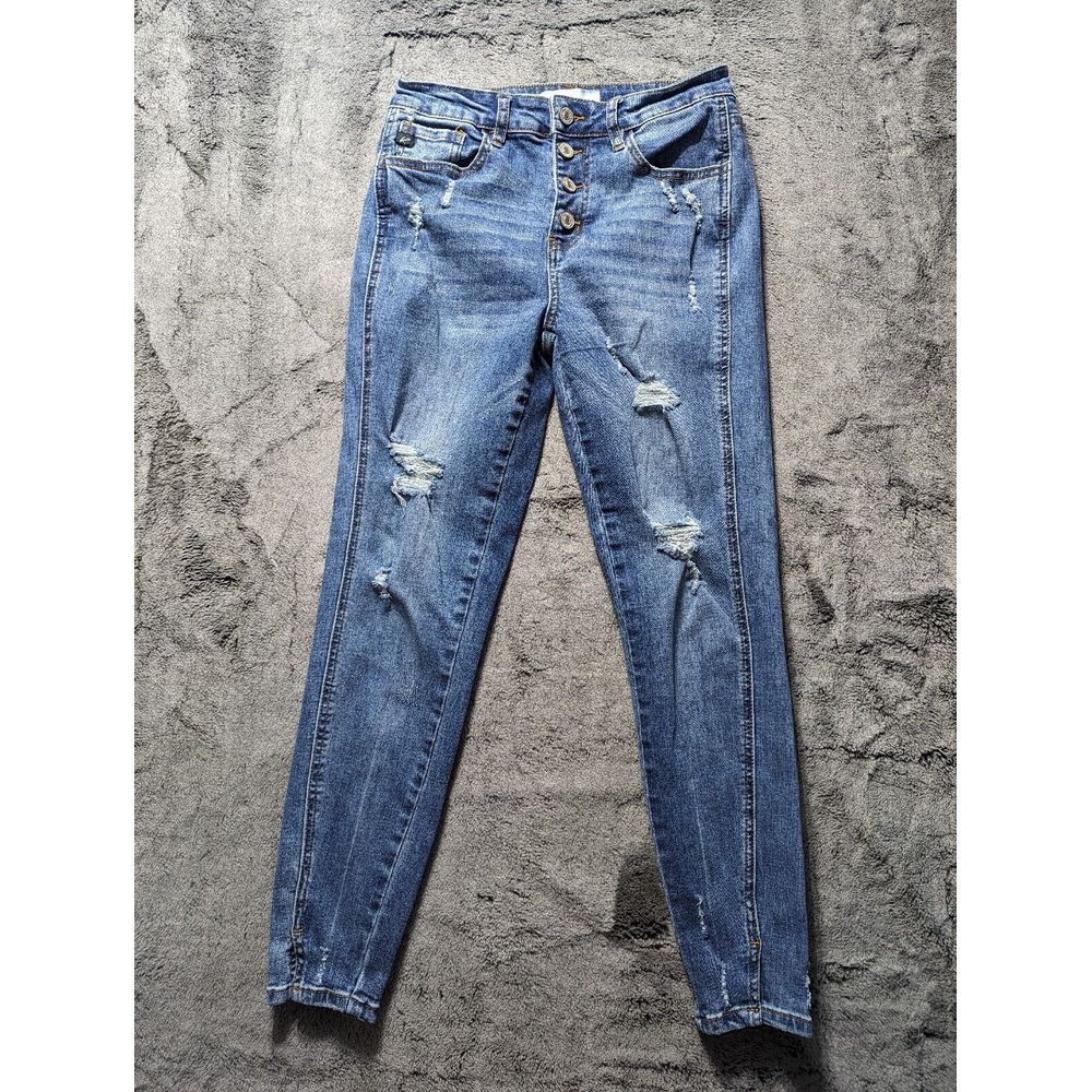 Kancan Button Fly Skinny Distressed Women's Jeans Size 5/26 Medium Wash